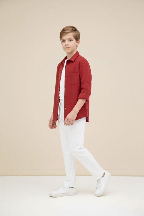 Kırmızı Erkek Çocuk Gömlek Pantolonlu 2li Takım 20434