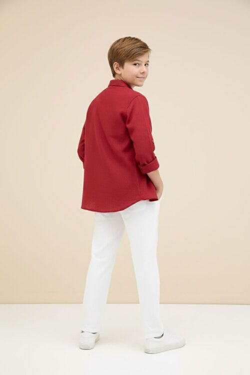 Kırmızı Erkek Çocuk Gömlek Pantolonlu 2li Takım 20434