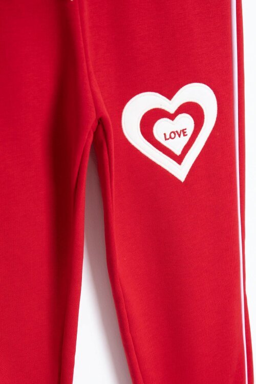 Kırmızı Kalp Desenli Kız Çocuk Şeritli Eşofman Takımı 23345