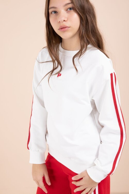 Kırmızı Şerit Detaylı Geniş Paça Nakışlı Kız Oversize Eşofman Takımı 23454