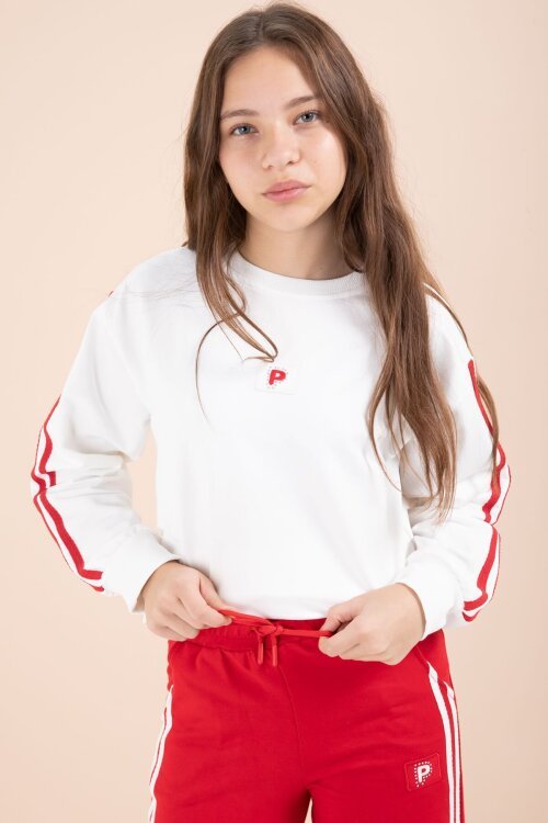 Kırmızı Şerit Detaylı Geniş Paça Nakışlı Kız Oversize Eşofman Takımı 23454