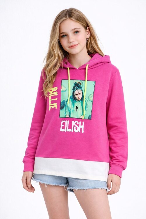 Kız Çocuk  Baskılı Kapşonlu Sweatshirt 9-14 Yaş 13993