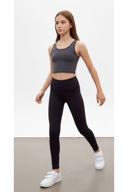 Kız Çocuk Düz Siyah Basic Tayt 18106