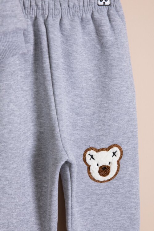 Koyu Gri Ayıcık Nakışlı Şardonlu Erkek Çocuk Takım 23339