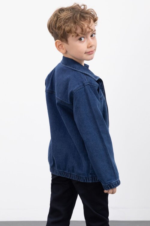 Koyu Mavi Fermuarlı Jean Ceketli Pantolonlu 3lü Erkek Çocuk Takım 20141