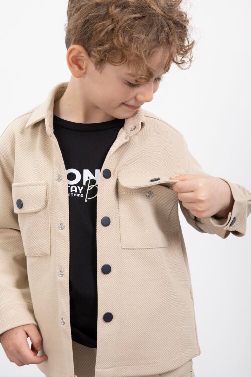 Krem Çıtçıtlı Gömlekli Erkek Çocuk 3lü Tişörtlü Takım  23380