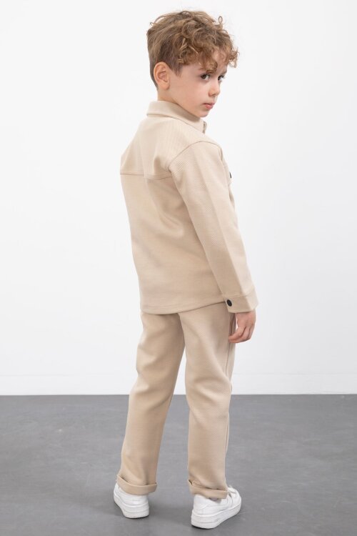 Krem Çıtçıtlı Gömlekli Erkek Çocuk 3lü Tişörtlü Takım  23380