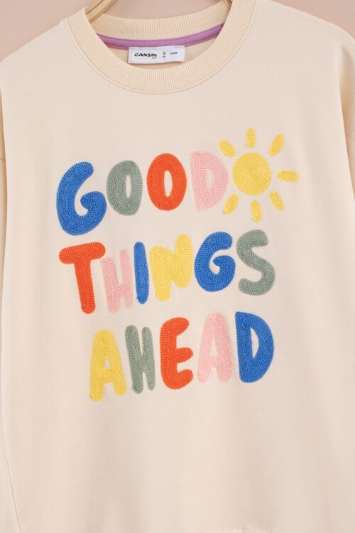 Krem Good Things Nakışlı Kız Çocuk Bisiklet Yaka Eşofman Takımı 23391