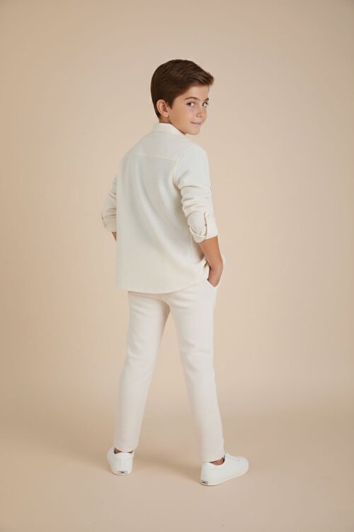 Krem Keten Gömlekli Pantolonlu Erkek Çocuk 3lü Alt Üst Takım  23573