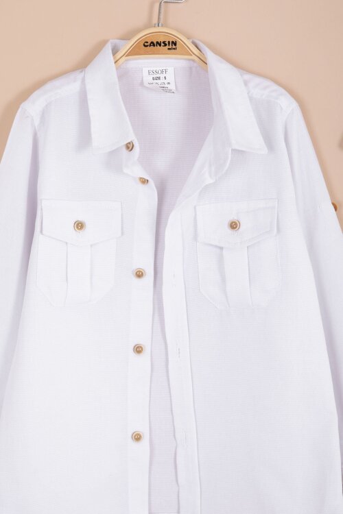 Krem Keten Pantolonlu Düğmeli Gömlekli Erkek Çocuk 3lü Takım 23765