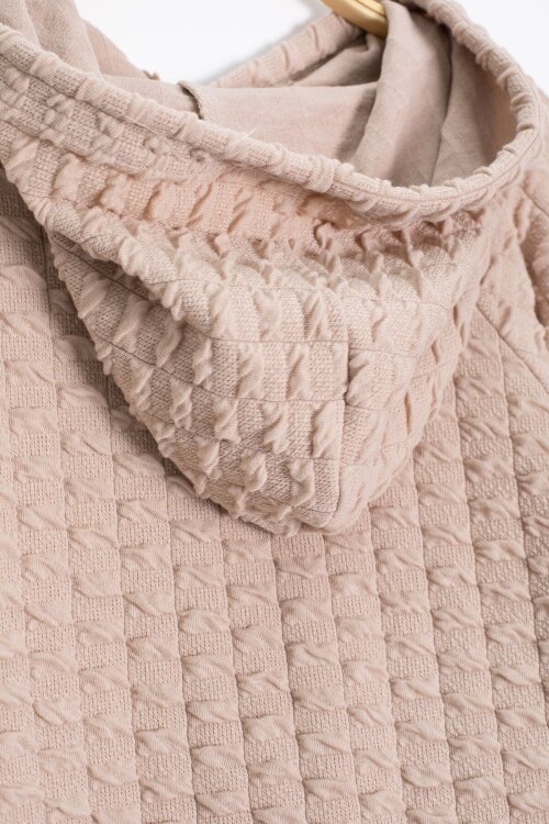 Krem Kız Çocuk Dokulu Geniş Paça Kapüşonlu Eşofman Takımı 23303