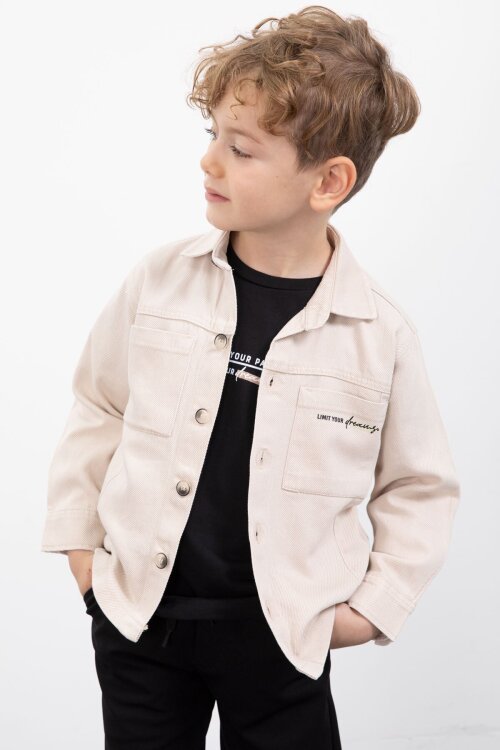 Krem Yazılı Düğmeli Gömlekli Erkek Çocuk Pantolonlu 3lü Takım  23370