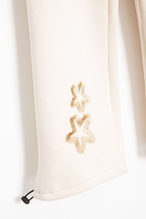 Krem Yıldız Desenli Geniş Paça Şardonlu Kız Çocuk Eşofman Takımı 23363