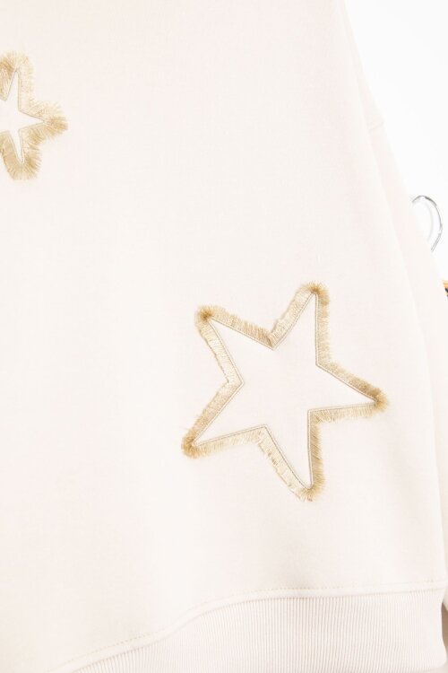 Krem Yıldız Desenli Geniş Paça Şardonlu Kız Çocuk Eşofman Takımı 23363