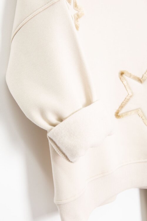 Krem Yıldız Desenli Geniş Paça Şardonlu Kız Çocuk Eşofman Takımı 23363