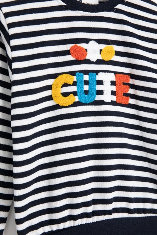 Lacivert Erkek Çocuk Cute Nakışlı Çizgili Şardonlu Eşofman Takımı 23310