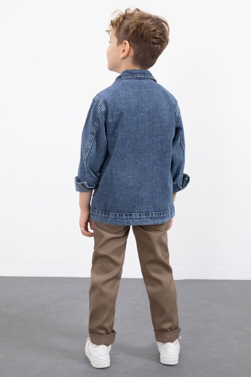 Lacivert Fermuar Cepli Jean Ceketli Erkek Çocuk Pantolonlu 3lü Takım 20018