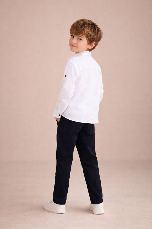 Lacivert Keten Pantolonlu Uzun Kol Gömlekli Erkek Çocuk 3lü Takım 23766