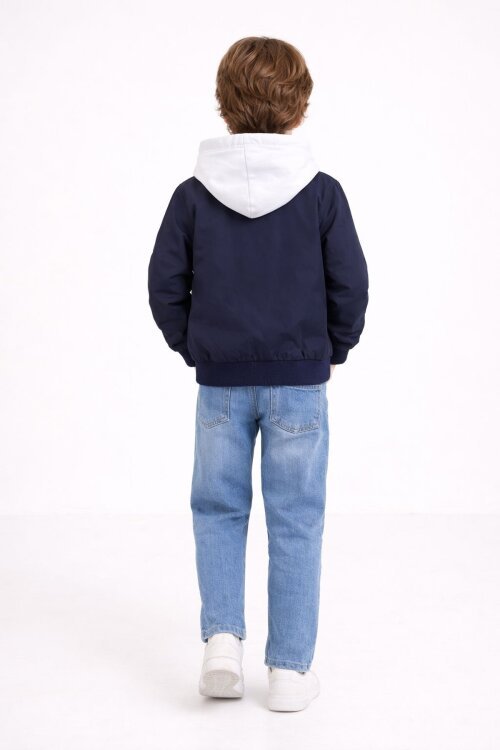 Lacivert Nakışlı Ceketli Jean Pantolonlu Erkek Çocuk Kapşonlu 3lü Takım 23525