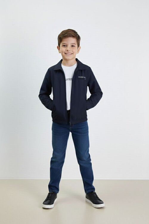 Lacivert Yazılı Ceketli Jean Pantolonlu Erkek Çocuk 3lü Takım 23374