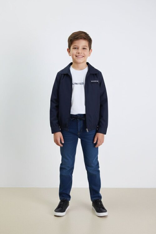 Lacivert Yazılı Ceketli Jean Pantolonlu Erkek Çocuk 3lü Takım 23374