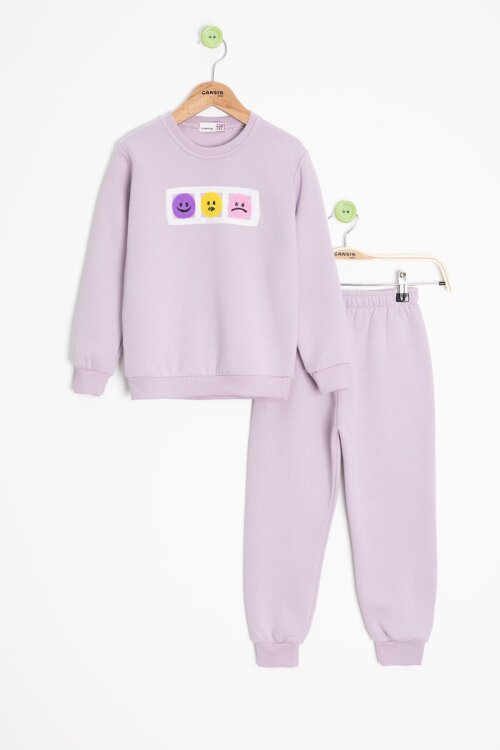 Lila Gülenyüz Nakışlı Şardonlu Kız Çocuk Eşofman Takımı 23358