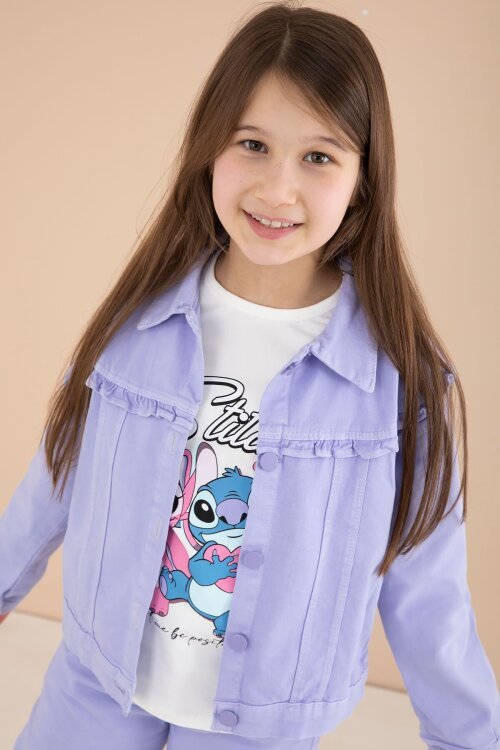 Lila Sevimli Karakter Baskılı Ceketli ve Pantolonlu 3lü Kız Çocuk Takım 23586