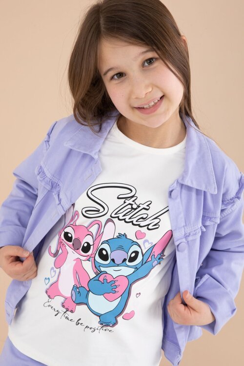 Lila Sevimli Karakter Baskılı Ceketli ve Pantolonlu 3lü Kız Çocuk Takım 23586