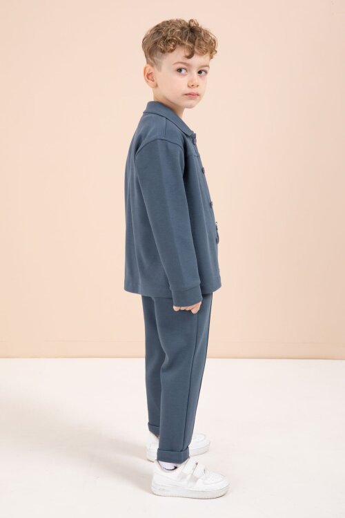 Mavi Arma Detaylı Gömlekli Duble Paça Pantolonlu Erkek Çocuk 3lü Takım 23620