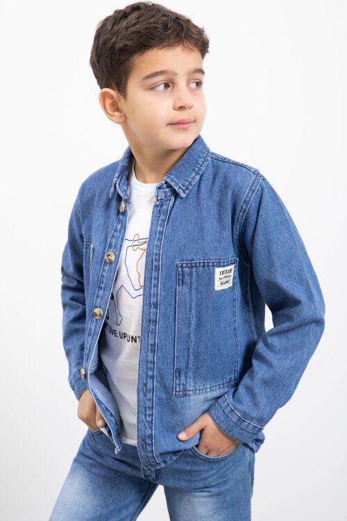 Mavi Armalı Jean Gömlekli Erkek Çocuk Pantolonlu 3lü Jean Takım  23469