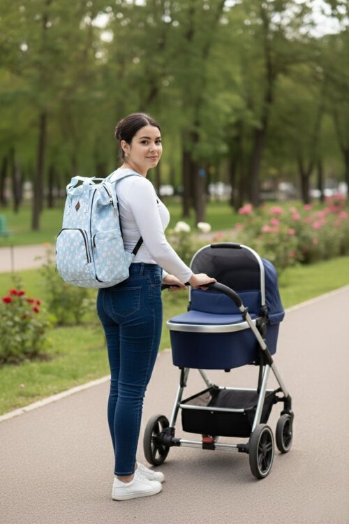 Mavi Çiçek Desenli Çok Fonksiyonlu Anne Bebek Bakım Çantası 19711