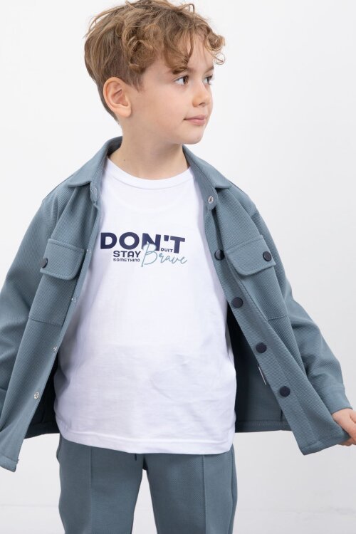 Mavi Çıtçıtlı Gömlekli Erkek Çocuk 3lü Tişörtlü Takım  23379