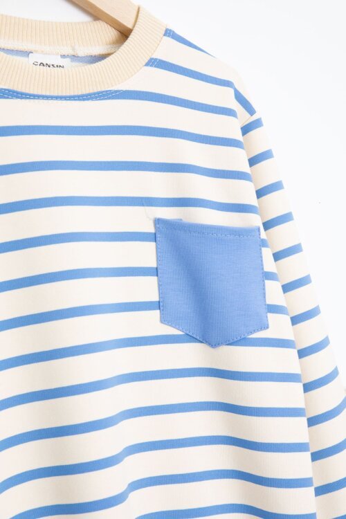 Mavi Çizgili Cep Detaylı Erkek Çocuk Eşofman Takımı 23341