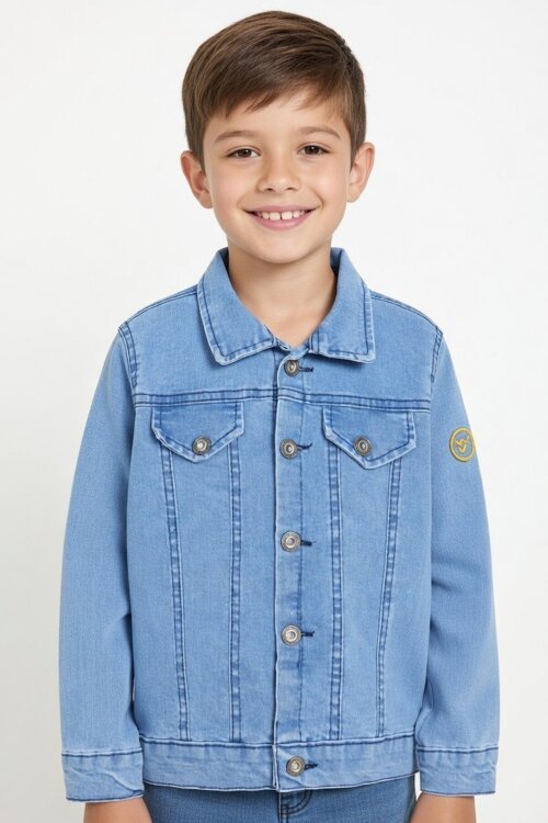 Mavi Düğmeli Erkek Çocuk Jean Ceket 15525