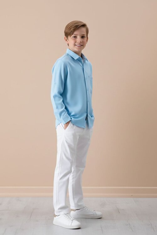 Mavi Erkek Çocuk Gömlek Pantolonlu 2li Takım 20436