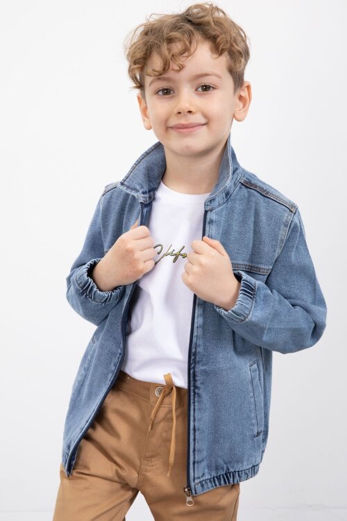 Mavi Fermuarlı Jean Ceketli Pantolonlu 3lü Erkek Çocuk Takım 20140