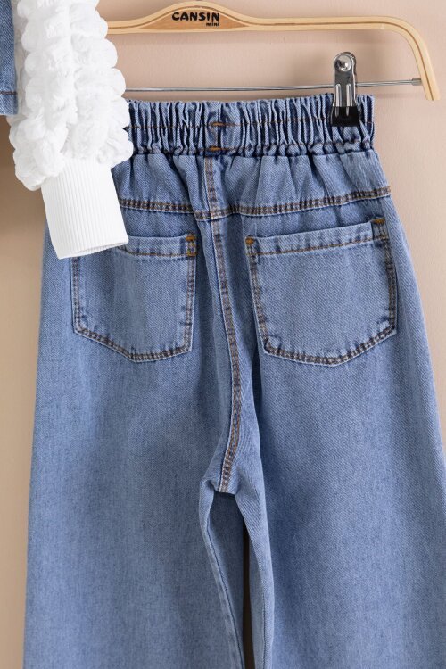 Mavi Fiyonk Detaylı Kız Çocuk 3lü Jean Takım 23414