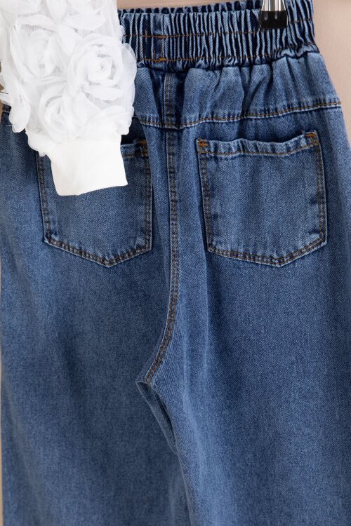 Mavi Kalp Detaylı Kız Çocuk 2li Takım 23417