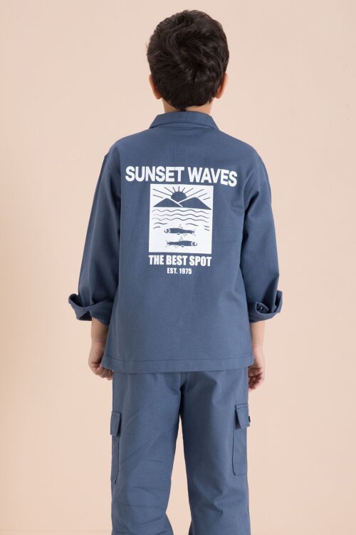 Mavi Kargo Cepli Jean Ceketli ve Pantolonlu Erkek Çocuk Tişörtlü 3lü Takım  23536