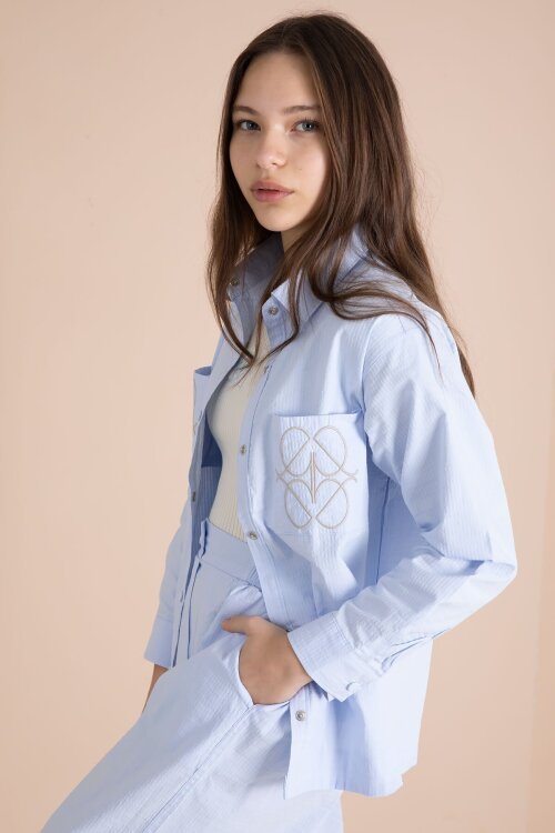 Mavi Nakışlı Gömlekli Badili Kız Çocuk 3lü Pantolonlu Takım 23561