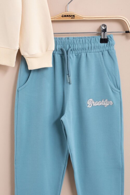 Mavi New York Yazılı Erkek Çocuk Bisiklet Yaka Eşofman Takımı 23394