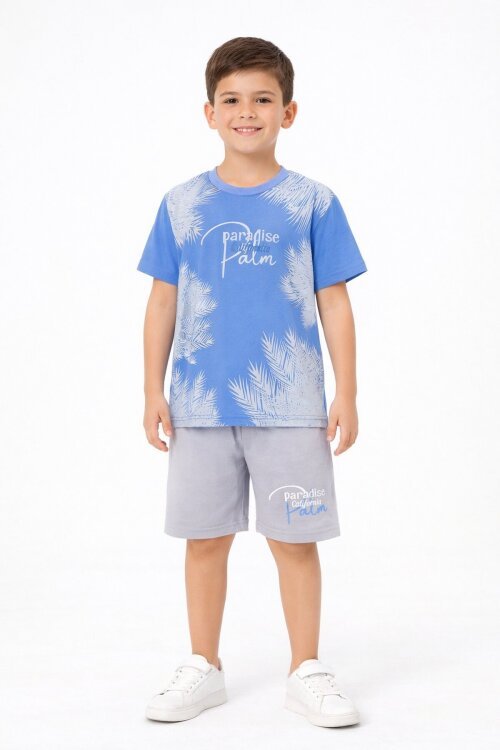 Mavi Paradise Yazılı Erkek Çocuk Şortlu 2li Takım 20646