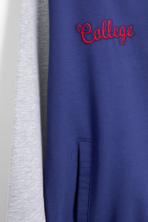Mavi Yazı Nakışlı Kolej Ceketli Erkek Çocuk Eşofman Takımı 21224