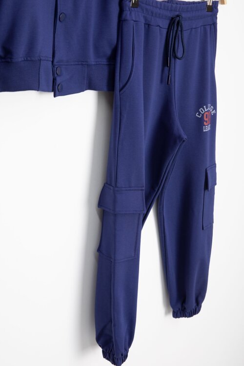 Mavi Yazı Nakışlı Kolej Ceketli Erkek Çocuk Eşofman Takımı 21224