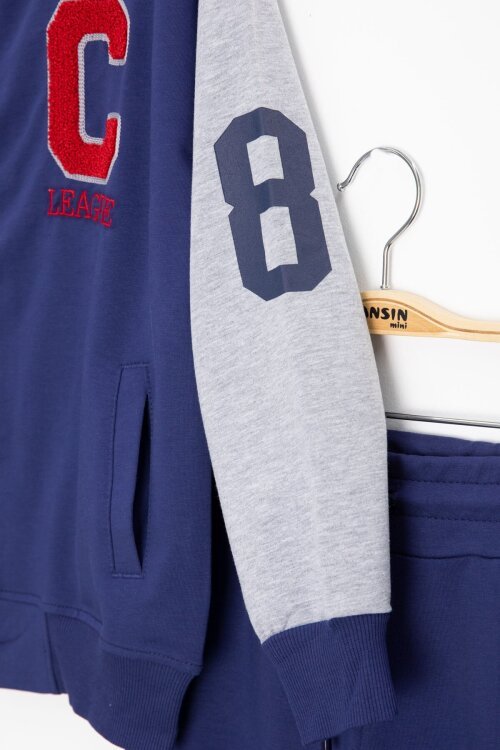 Mavi Yazı Nakışlı Kolej Ceketli Erkek Çocuk Eşofman Takımı 21224