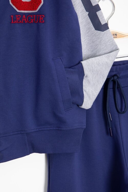 Mavi Yazı Nakışlı Kolej Ceketli Erkek Çocuk Eşofman Takımı 21224