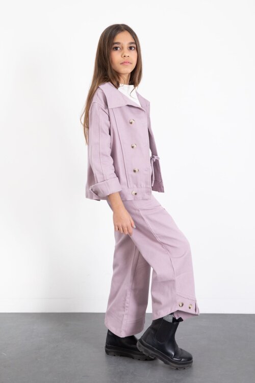 Pembe Çift Düğme Detay Gömlekli Pantolonlu Kız Çocuk Gabardin Takım 23540