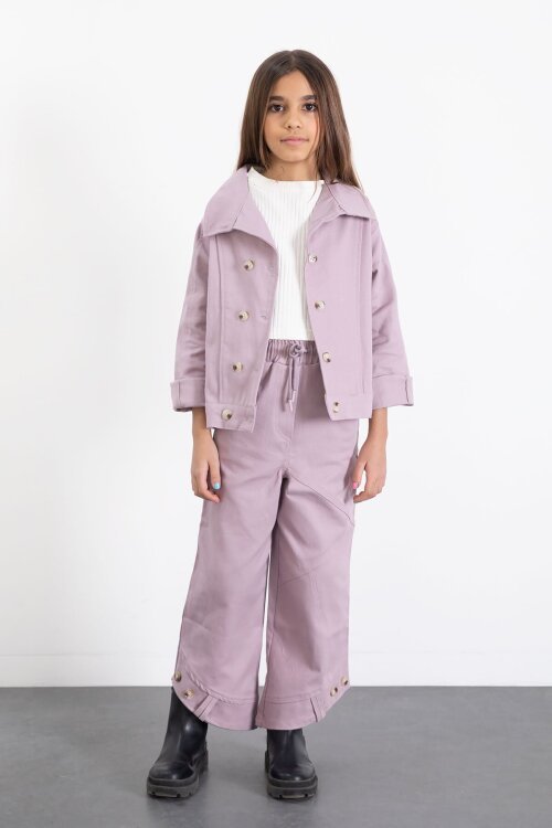 Pembe Çift Düğme Detay Gömlekli Pantolonlu Kız Çocuk Gabardin Takım 23540