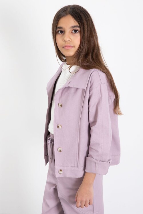 Pembe Çift Düğme Detay Gömlekli Pantolonlu Kız Çocuk Gabardin Takım 23540