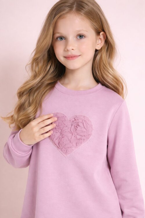 Pembe Gül Detaylı Geniş Paça Pantolonlu Kız Çocuk Badili 2li Takım 23730